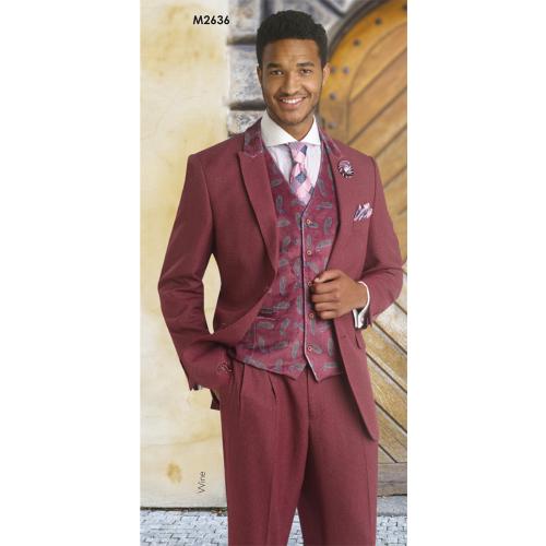 E. J. Samuel Wine Vested Suit M2636